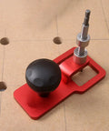 Pro Grade Vertical Hole Drilling Jig For Woodworking Projects With Boss Level Precision, red aluminum body on wood surface