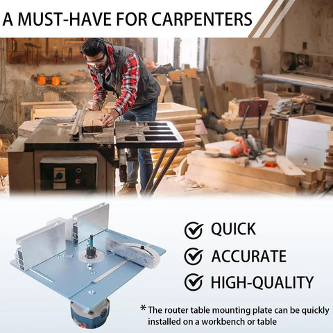 Carpenter using Aluminum Router Insert Plate With Pre-Drilled Holes For Trimming Machines in workshop