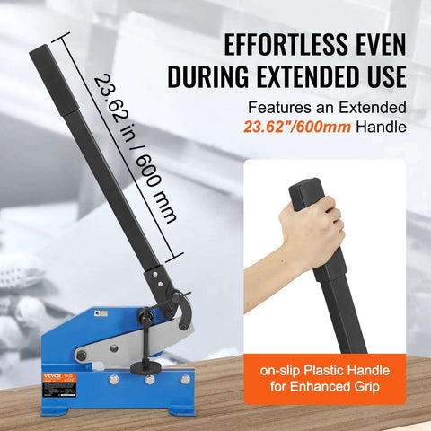 8 Inch Hand Plate Shear With Long Handle For Metal Cutting Up To One Quarter Inch Sheet Steel shown with 600mm handle grip.