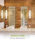 Bathroom with wooden wall and 18 Inch LED Linear Vanity Light Fixture For Bathroom Mirror With 3 Color Temperatures, above sinks.