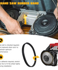 Close-up of installing Top Shelf 4 Pack 6 Inch Bandsaw Wheel Tires, solid rubber cushion for electric band saws.