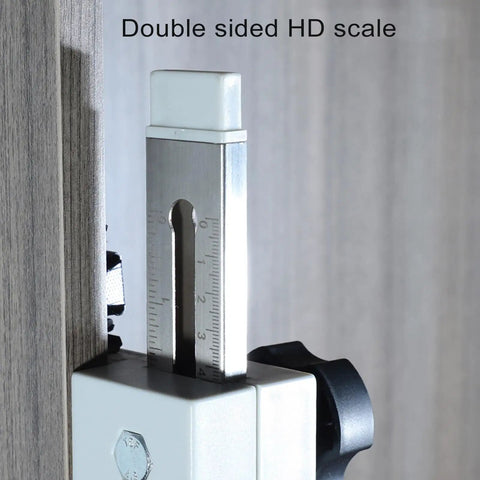Heavy Duty Universal Draw Slide Guide Jig For Router Templates With Magnetic Quick Fix System showing double sided HD scale detail.
