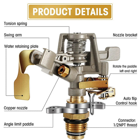 Heavy Duty Brass Impact Sprinkler Heads With Adjustable 360 Degree Coverage For Lawns And Gardens 9 Pack detailed view of components