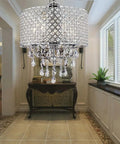 Chrome Finish 4 Light Round Drum Crystal Chandelier With Adjustable Cable Up To 80cm in elegant hallway