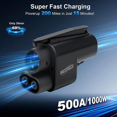 Plug And Play Electric Vehicle Charging Adapter For Tesla Supercharger To Ccs1 Connector, close-up of 500A fast charge connector