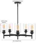Oil Rubbed Bronze 24 Inch Five Light Iron Chandelier With Cylinder Glass Pendants For Kitchen Island And Dining Room