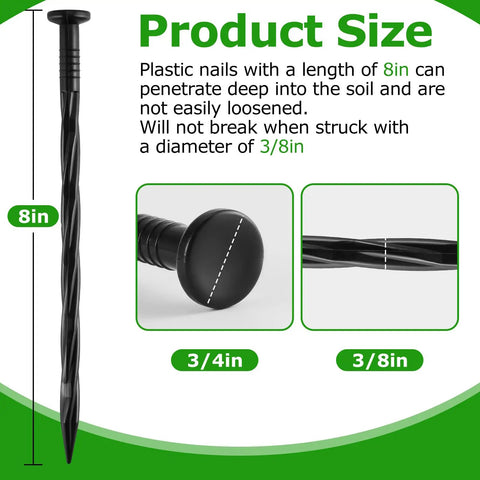 Heavy Duty Plastic Landscape Edging Spikes 100 Pack 8 Inch Spiral Anchoring Nails For Weed Barrier Paver Edging Landscape
