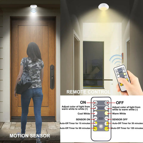 Battery Operated Shower Light With Motion Sensor And RF Remote Through Walls Wireless Ceiling Light in use by door