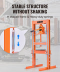 Heavy Duty 6 Ton H-Frame Hydraulic Shop Press For Garage Use with stable H-frame and heavy-duty springs in auto repair.