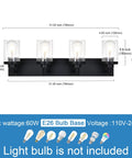 4 Light Vanity Light Fixtures For Bathroom Black Over Mirror Farmhouse Style Wall Lamps With Seeded Glass Shades dimensions