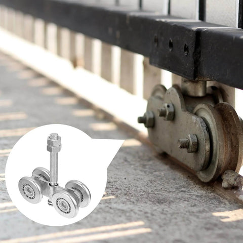 Industrial Sliding Door Track Roller Pulley Heavy Duty Wheel With 200kg Load Capacity for barn and indoor doors, steel construction installed on a sliding gate.