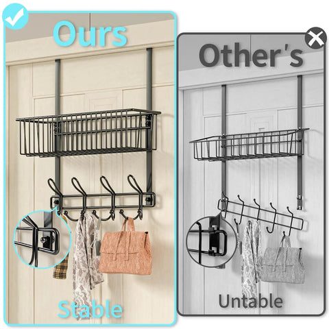 Over The Door Hooks Organizer With Basket And 12 Coat Hooks Grab And Go Door Hanger Storage Rack comparison with stability focus