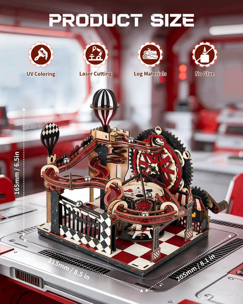 3D Marble Run Puzzle Kit For Adults, Fantasy Land Wooden Mechanical Model Building Set, Gear Ball DIY Kit, 215x205x165mm