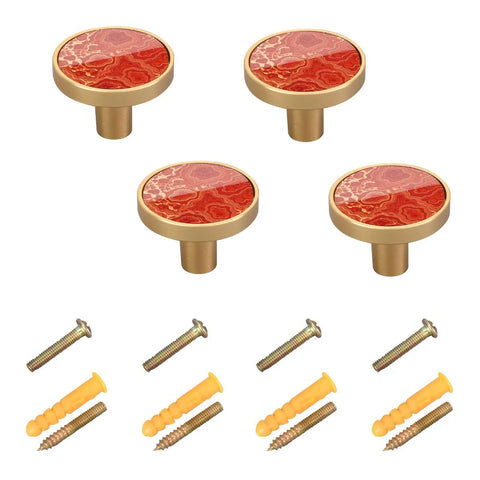 Top Shelf Red Happiness Round Cabinet Knobs Featuring A Slick Vintage Oil Paint Finish Hella Sturdy Rust Resistant Zinc Alloy Drawer Pulls Single Hole Mount Center Pack Of Four For Kitchen And Bedroom Cabinets with golden base and screws.
