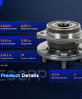 Front Wheel Hub Bearing Assembly For Jeep Cherokee Comanche Grand Cherokee Grand Wagoneer TJ Wrangler 4x4 5 Lug 4WD With ABS Replacement Fits 1989 To 1999 showing dimensions and specifications