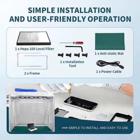 Heavy Duty Vertical Laminar Flow Hood With Premium Hepa Filter Air Clean Bench accessories including HEPA filter and installation tool.
