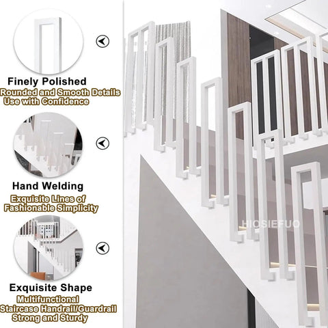 Heavy-Duty U-Shaped Stair Handrail For Indoor Steps Featuring A Rock Solid Grip And Beefy Construction With Rust Resistant Finish, white polished design