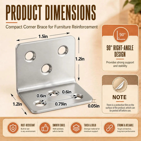200 Pack Stainless Steel L Shape Corner Brackets With Screws For Right Angle Support dimensions 1.2x1.5 inches