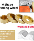 3 Inch Brazed Diamond Grinding Wheel V Shape Edge Trimming Disc For Granite Marble Porcelain Tile Quartz Polishing 75mm 15mm Thick Heavy Duty Pro Grade Steel Core 1 Pc displayed with working surface and dimensions.