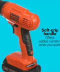20V Cordless Drill Driver Kit With 100 Piece Bit And Socket Set 24 Position Clutch Soft Grip Handle Battery And Charger Included Bright Orange Finish For Easy Spotting
