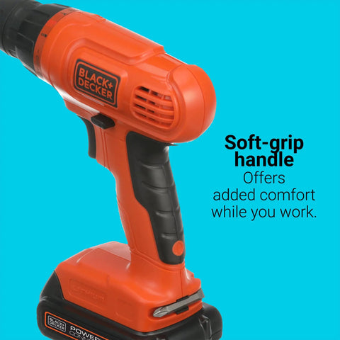 20V Cordless Drill Driver Kit With 100 Piece Bit And Socket Set 24 Position Clutch Soft Grip Handle Battery And Charger Included Bright Orange Finish For Easy Spotting