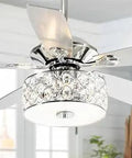 52 Inch Ceiling Fan With Lights And Remote For Bedroom And Living Room Modern Flush Mount Chandelier Style Silver Fan With Crystal Light 5 Reversible Blades Quiet Operation