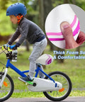 Boy riding bike with comfy kids bike seat replacement for 12 14 16 18 inch bikes soft foam saddle with back handle fits seatpost