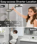 Retrofit Rain Shower System With 8 Inch Rainfall Shower Head, 5-Setting Handheld Spray, Slide Bar, Brushed Nickel Finish