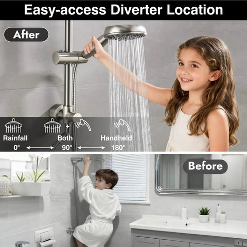 Retrofit Rain Shower System With 8 Inch Rainfall Shower Head, 5-Setting Handheld Spray, Slide Bar, Brushed Nickel Finish