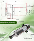 Beefy 800W CNC Spindle Motor Kit With 110V Air Cooled ER16 Spindle 20000RPM Mach3 Speed Controller Governor And Power Supply 52mm Mount Clamp For CNC Router Machine dimensional drawing and specifications