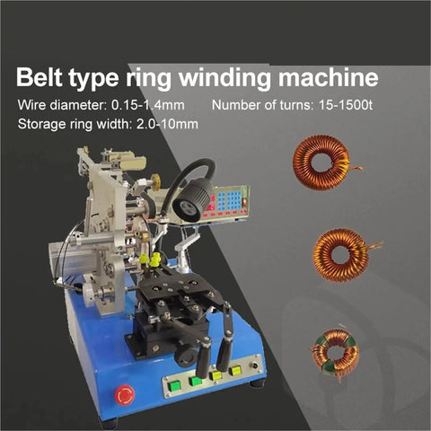 Slick Belt Type Ring Winding Machine With Magnetic And Iron Cores Featuring An Inductance Hook For No Sweat Needle Threading and precision winding.