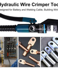 Beefy 10 Ton Hydraulic Crimping Tool with eight dies and cable lugs for 4-70mm stainless steel cable terminals