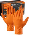 Heavy Duty 10 Mil Nitrile Gloves With Diamond Grip Latex Free Chemical Resistant Orange Disposable Mechanic Gloves For Oil, Automotive And Industrial Work Extra Large