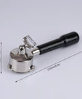 54mm portafilter with chrome head and black ABS handle; side view, double spout, Breville Bambino Plus/Infuser compatible.
