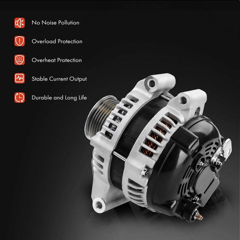Drop-In 12V 105 Amp Clockwise Alternator For Honda Accord 2003-2007, Civic 2006-2011, CR-V 2007-2011, Element 2003-2011, Acura TSX CSX 2004-2008 With 2.0L Or 2.4L Engines Replacement 1042104732 High-Performance Auto Part