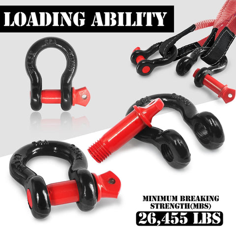 Two Pack 1/2 Inch D Ring Shackles With 5/8 Inch Screw Pins For Tow Straps, Winches, And Off Road Recovery, Heavy Duty Steel, Black and Red