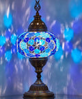 Blue Mosaic Battery-Operated Table Lamp With Handcrafted Stained Glass, Cordless And Portable For Indoor Outdoor Use, 12 Inches Tall