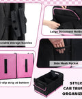 72L Trunk Organizer With Waterproof Design And Non Slip Bottom Strips, Large Capacity Auto Storage Box, Collapsible Cargo Organizer For SUV Truck And Sedan, Road Trip Ready Portable Car Accessory For Women And Men, Pink with side mesh pocket and durable storage buckles