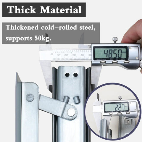 Heavy Duty Soft Close Drawer Slides Featuring Ball Bearings For Concealed Side Mount Extension On Desks And Cabinets Built Like A Tank Rock Solid Cold Rolled Steel Storage Setup Pair with measuring caliper.