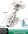 2 Pack Detachable Stainless Steel Full Overlay Cabinet Hinges With Hydraulic Soft Close Damper, size and dimensions