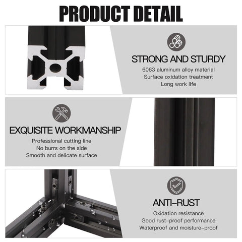 Product details of Four Piece 400mm V Slot 2020 Aluminum Extrusion European Standard Anodized Black Linear Rail for 3D printer parts.