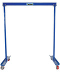 Heavy Duty Steel Portable Gantry Crane Built For Serious Shop Hustle With 300 Pound Lift Capacity smooth glide casters, blue finish.