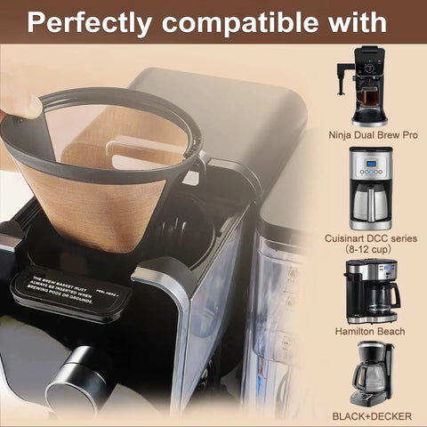 Reusable Cone Coffee Filters Size 04, 2 Pack Gold Tone, compatible with Ninja Dual Brew Pro, Cuisinart, Hamilton Beach