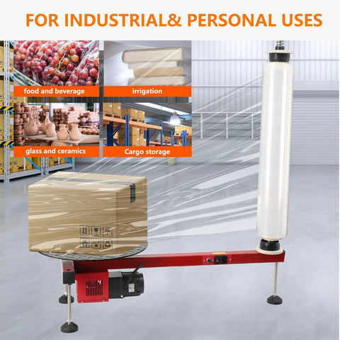 Heavy Duty Electric Pallet Stretch Film Dispenser Shrink Wrap Holder With Auxiliary Turntable wrapping a box for efficient packaging.