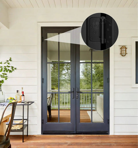 3 Pack 4 Inch Self Closing Door Hinges With Five Eighth Inch Radius Corners Black Finish For Kitchen Bathroom Garage And Office Doors No Fuss Install Durable Stainless Steel Mounting Hardware Built To Last Ideal For Interior Doors And High Traffic Use, black double door hinge close-up