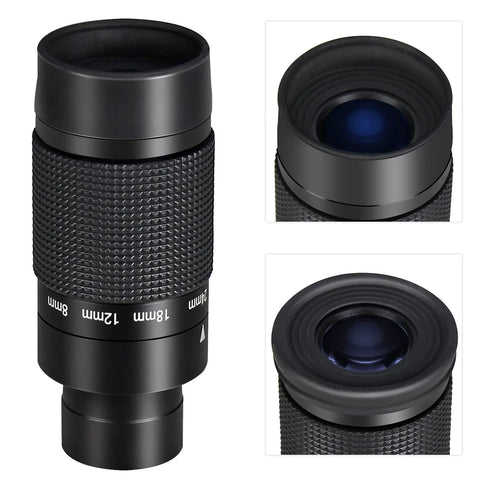 1.25 Inch Telescope Eyepiece Eight Millimeter To Twenty Four Millimeter Zoom With Universal Cell Phone Adapter