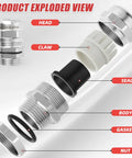 Two Pack Stainless Steel Waterproof Cable Gland With Nut For NPT Half Inch Threads Adjustable 8 To 12mm cable gland exploded view