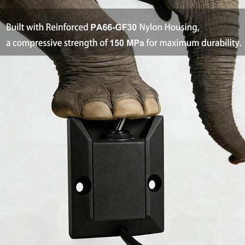 Heavy Duty 12V 30A Waterproof Toggle Switch With Latching On Off IP67 under elephant foot showing strength