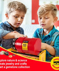 Children using 40Lb Rock Tumbler Machine for Pros Heavy Duty Pro Grade Polisher with Commercial Stone Polishing Kit.