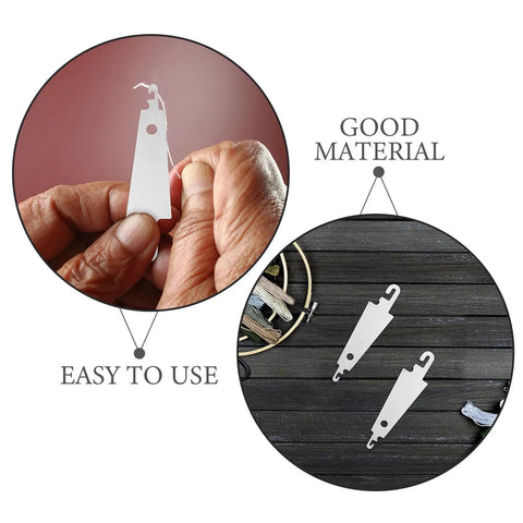 Stainless Steel Needle Threader Kit For Seniors Easy Quick Threading Tool For Stitching Quilting And Crafting 60 Piece Kit Durable Hand Sewing Aid For Everyday Use, shown in use